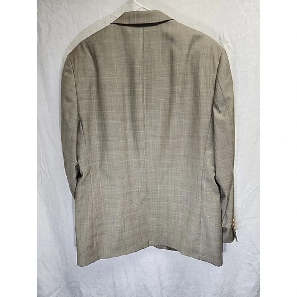 Ralph Lauren mens  taupe tan plaid blue windowpane wool blazer‎ jacket sz 44R